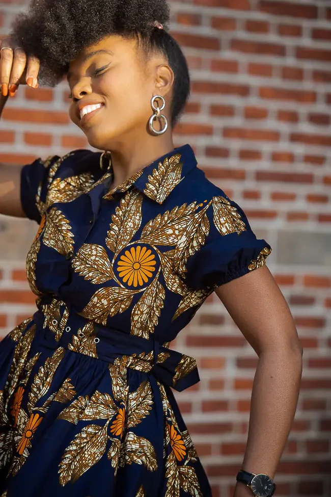 Thandiwe Navy Blue ans Brown African Print Dress