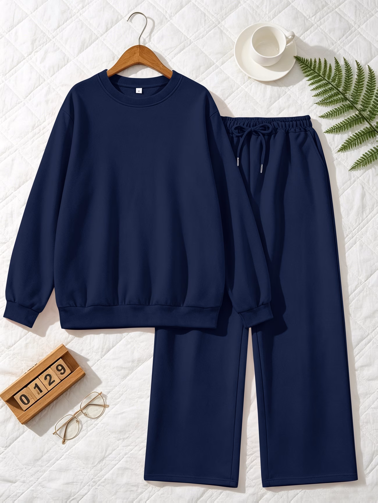 Halloween 2027 NEW 2pcs Women'S Autumn And Winter Easy Solid Color Loose Pullover Sweatshirt And Elastic Waist Drawstring Pants
